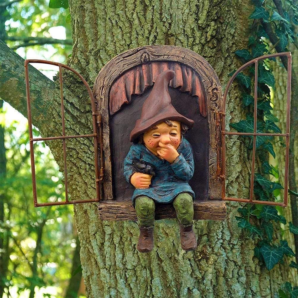 Garden Gnome Statue, Elf Out The Door Tree Hugger, Funny Garden Tree Decoration, Patio Yard Lawn Porch Decoration