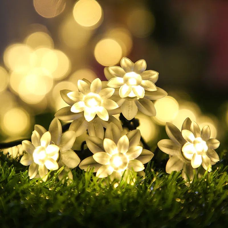 Solar Flower String Lights Outdoor Waterproof Upgraded Flower Fairy Light for Garden Fence Patio Yard Christmas Tree(Warm White)