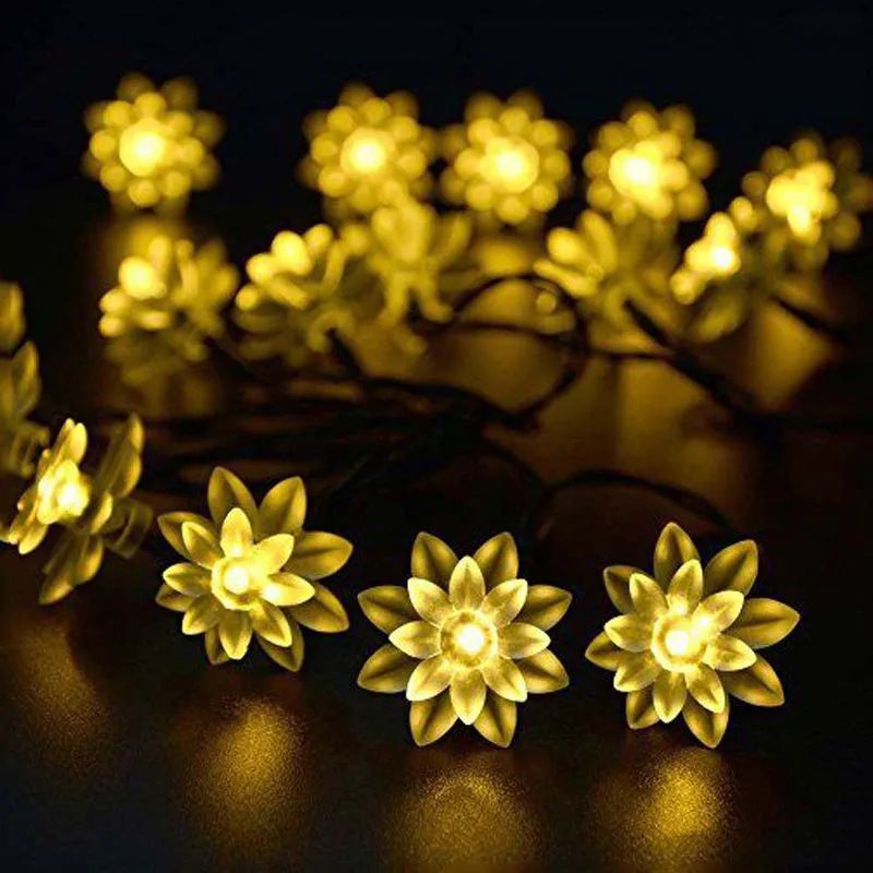 Solar Flower String Lights Outdoor Waterproof Upgraded Flower Fairy Light for Garden Fence Patio Yard Christmas Tree(Warm White)