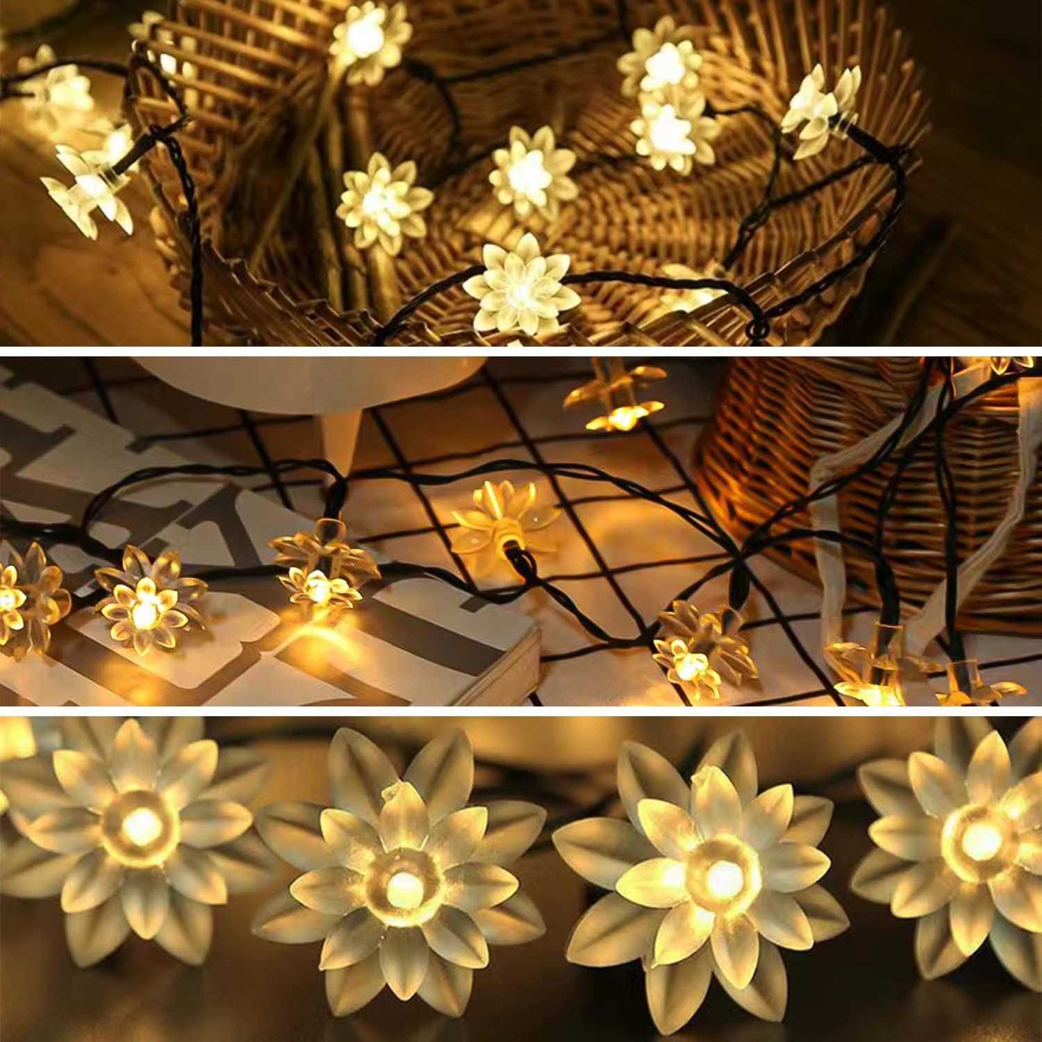 Solar Flower String Lights Outdoor Waterproof Upgraded Flower Fairy Light for Garden Fence Patio Yard Christmas Tree(Warm White)