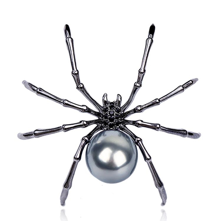 Pearl Body and Micro Pave Spider Brooches Pins Silver Tone Goth Accessories Pins for Backpacks Aesthetic Brooch