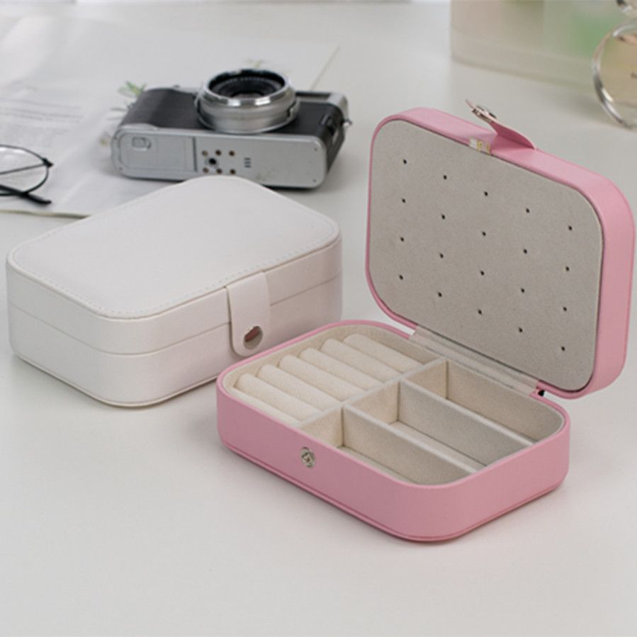 Small Jewelry Box, Travel Jewelry Case Portable Jewelry Organizer Storage for Necklace Earring Rings, Double Layer Leather (2pcs)