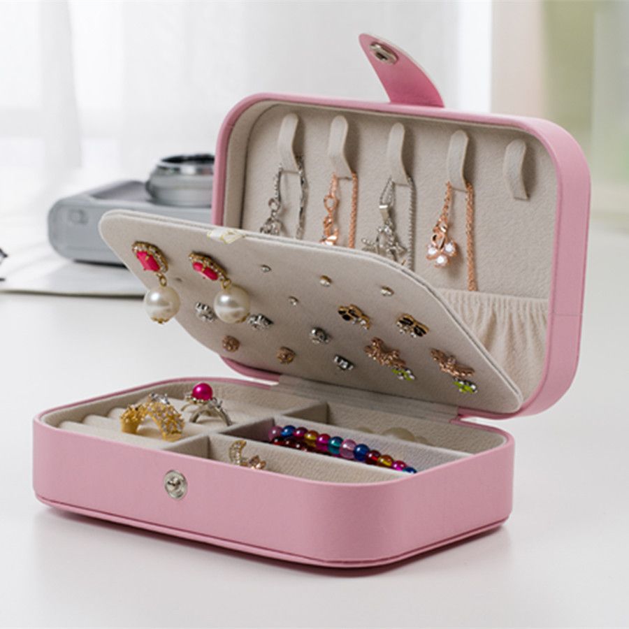 Small Jewelry Box, Travel Jewelry Case Portable Jewelry Organizer Storage for Necklace Earring Rings, Double Layer Leather (2pcs)