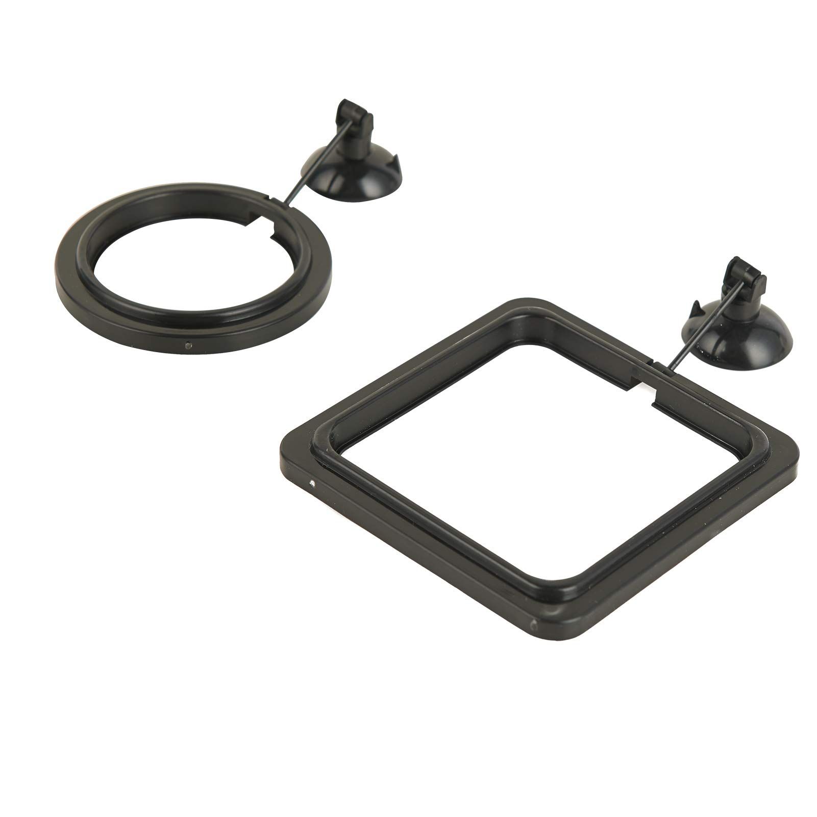 Fish Feeding Ring, 2 Pack Black Aquarium Floating Food Feeder Circle Small Round and Square with Flexible Lever Suitable