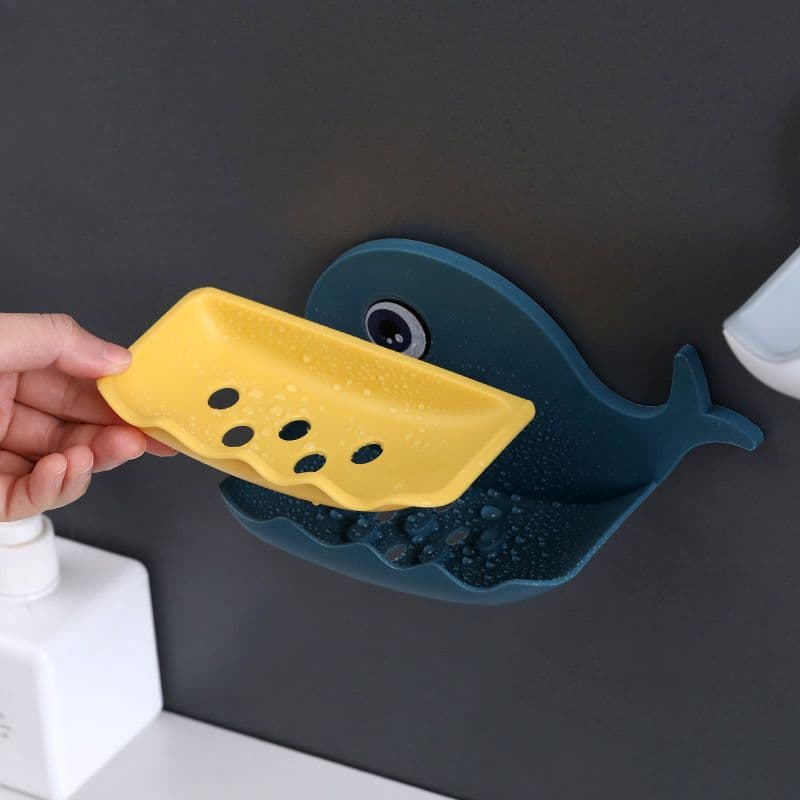 Cute Soap Dish for Kids,Plastic Self Draining Soap Holder for Shower Wall,Cartoon Hanging Bathroom Soap Tray with Suction Cup