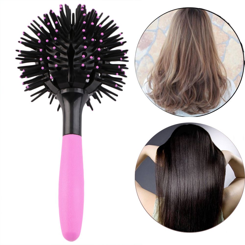 3D Round Hair Brush Comb, 360° Ball Blowdry HairBrush Styling Wave Brush Curl Defining Brush Hair Curling Brush Define Styling