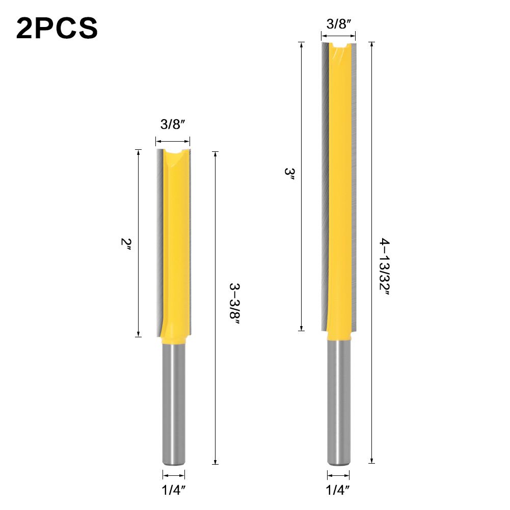 Set of 2 Pieces Extra Long Straight Router Bit Set, 1/4-Inch Shank Double Flute Straight Grooving Bits Trimming Cutter Wood