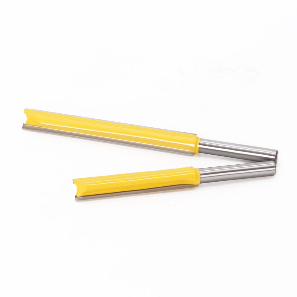 Set of 2 Pieces Extra Long Straight Router Bit Set, 1/4-Inch Shank Double Flute Straight Grooving Bits Trimming Cutter Wood