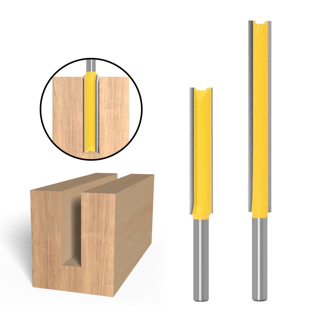 Set of 2 Pieces Extra Long Straight Router Bit Set, 1/4-Inch Shank Double Flute Straight Grooving Bits Trimming Cutter Wood