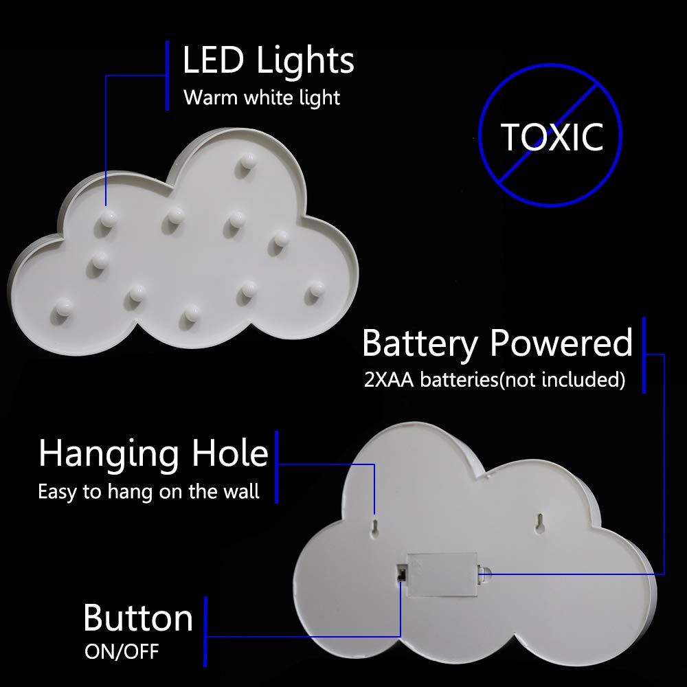 Light Up Cloud Decorative Signs Hanging Hole Nursery Room Cloud Night Light for Baby Shower, Party Supply, Christmas Decor-Cloud