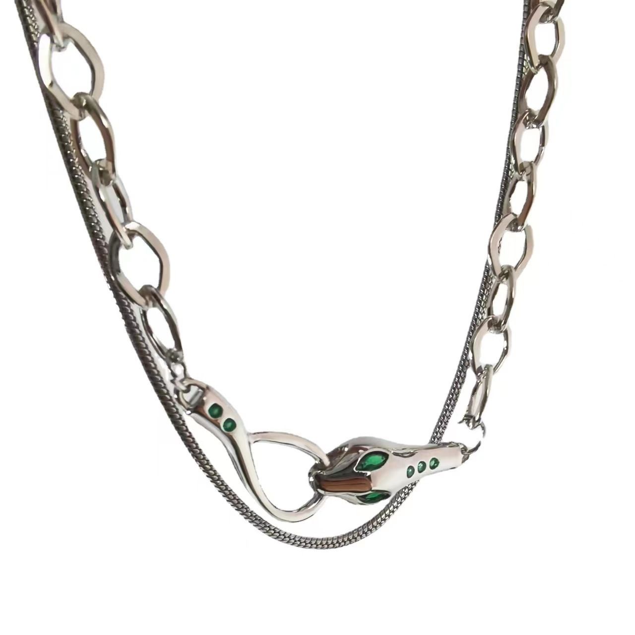 Fashion Costume Women, Snake Necklace for Women/Men, Double Chain Design for Necklace, Silver Necklaces