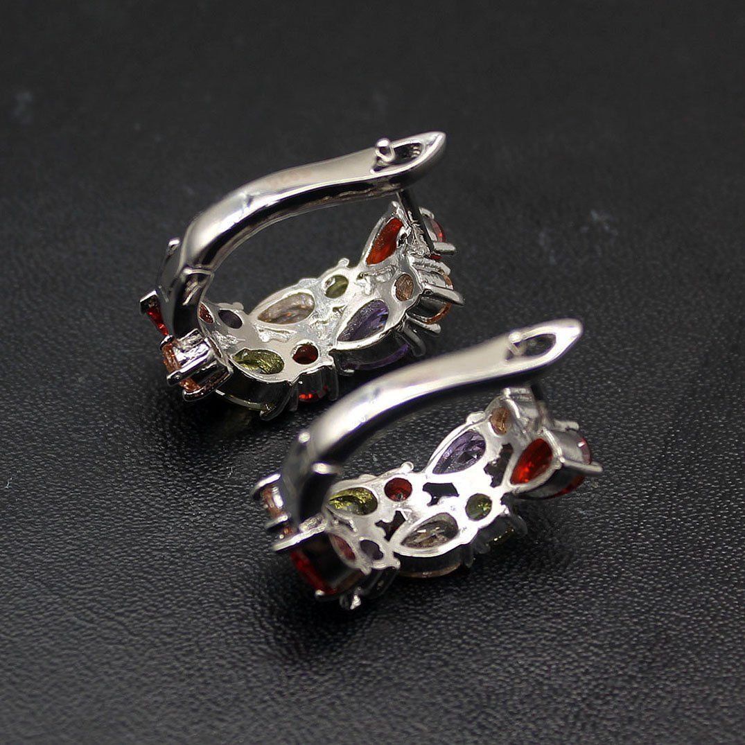 Classic Multi Gemstones Silver Sets, with Crystals Amethyst Garnet Morganite Peridot, Jewelry Gifts for Women ear pendants