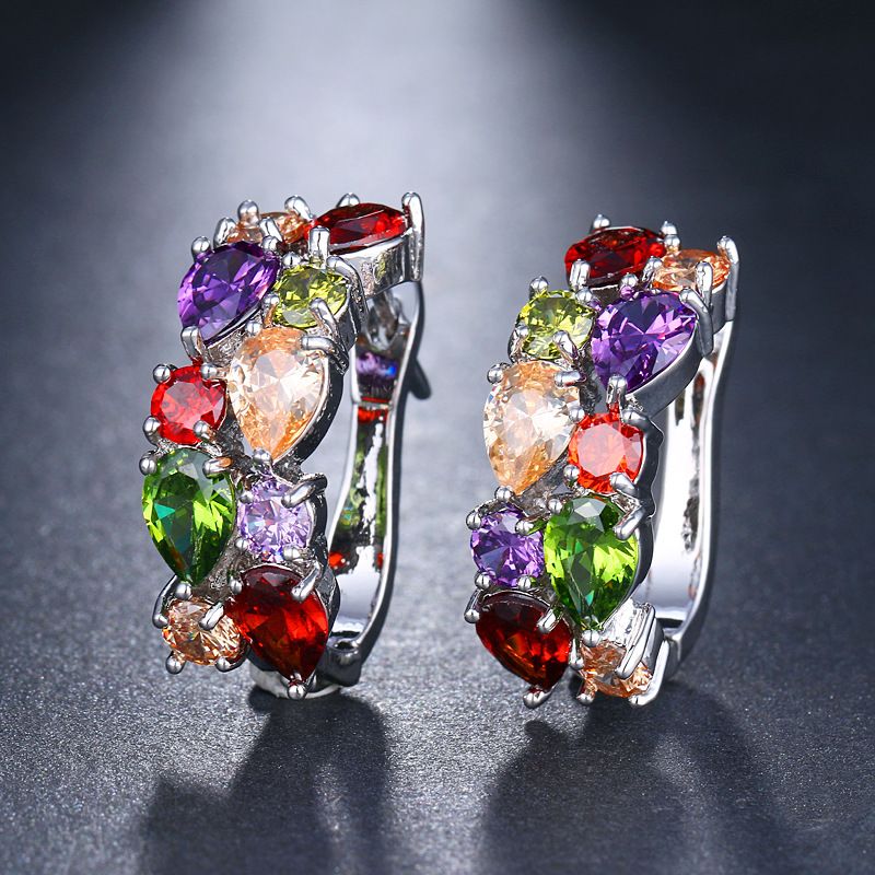 Classic Multi Gemstones Silver Sets, with Crystals Amethyst Garnet Morganite Peridot, Jewelry Gifts for Women ear pendants