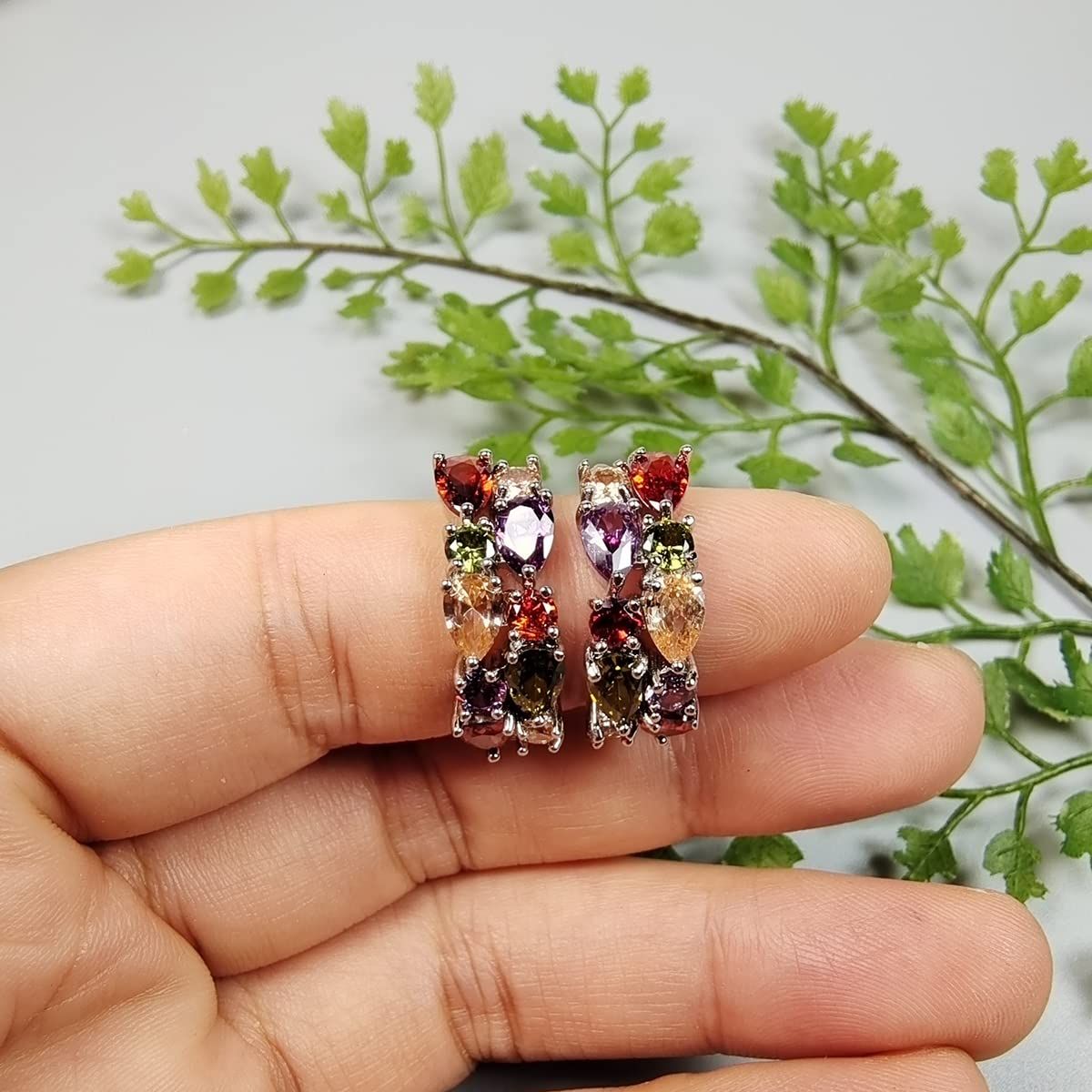 Classic Multi Gemstones Silver Sets, with Crystals Amethyst Garnet Morganite Peridot, Jewelry Gifts for Women ear pendants