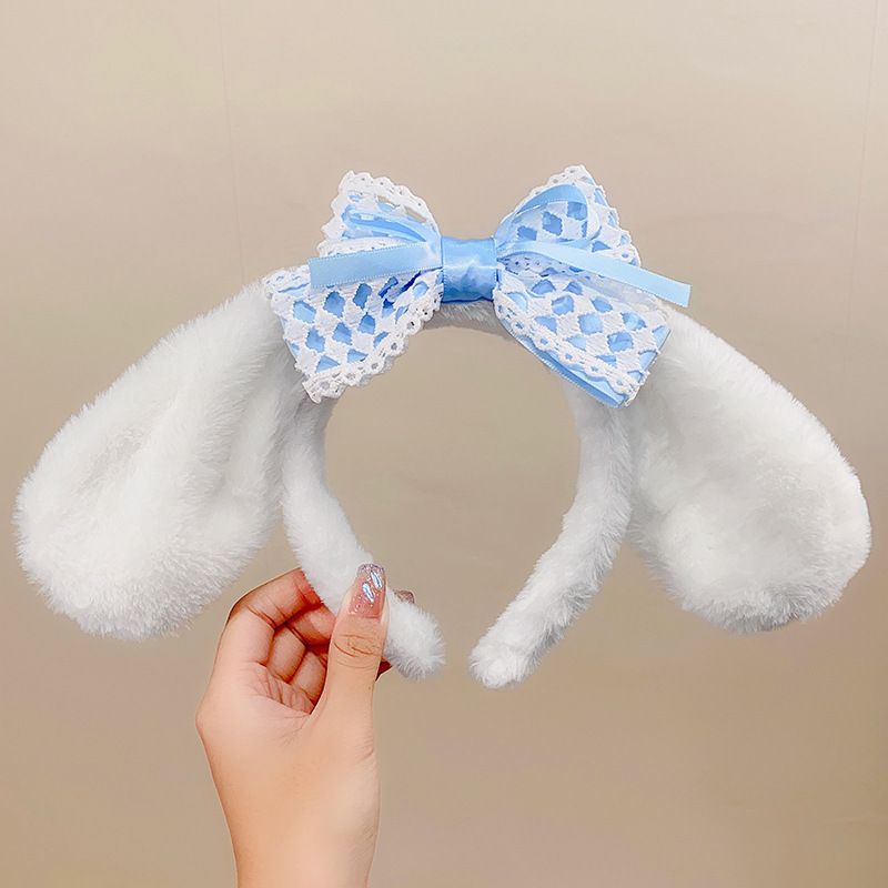 Bunny Ears Headband Furry Rabbit Puppy Dog Ears Headband Cute JK Bowknot Headwear for Facial Makeup Costume