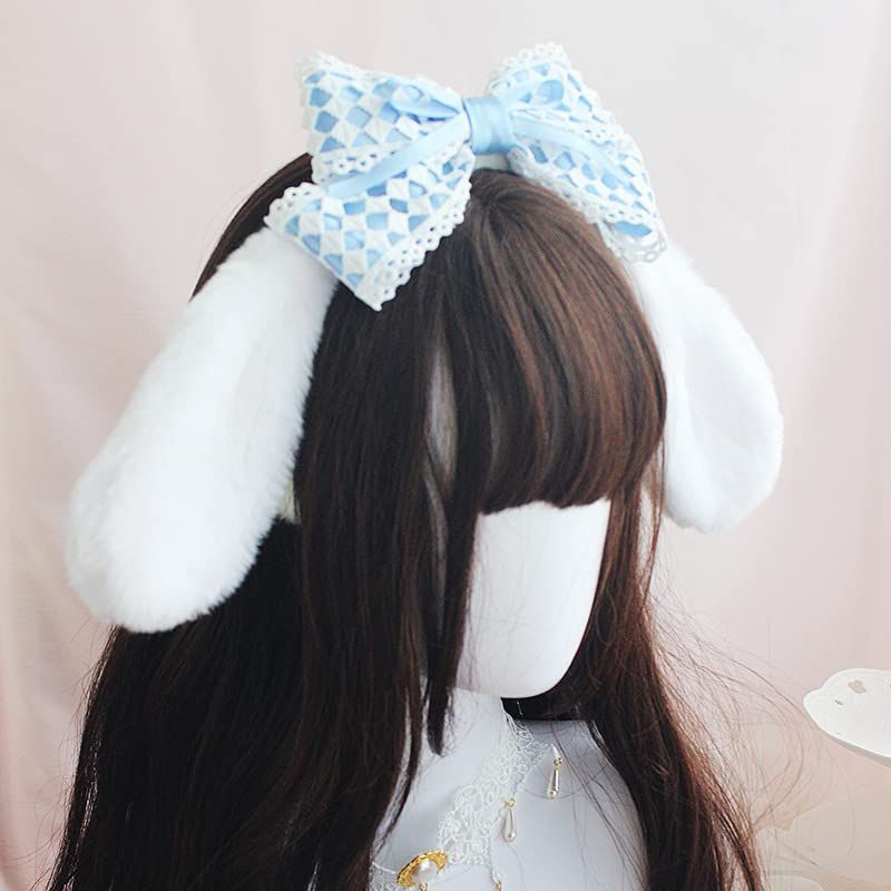 Bunny Ears Headband Furry Rabbit Puppy Dog Ears Headband Cute JK Bowknot Headwear for Facial Makeup Costume