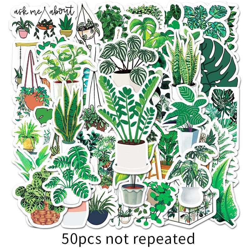 Plant Stickers 50 Pieces Waterproof Vinyl Decals for Kids Green Flowerpot Design