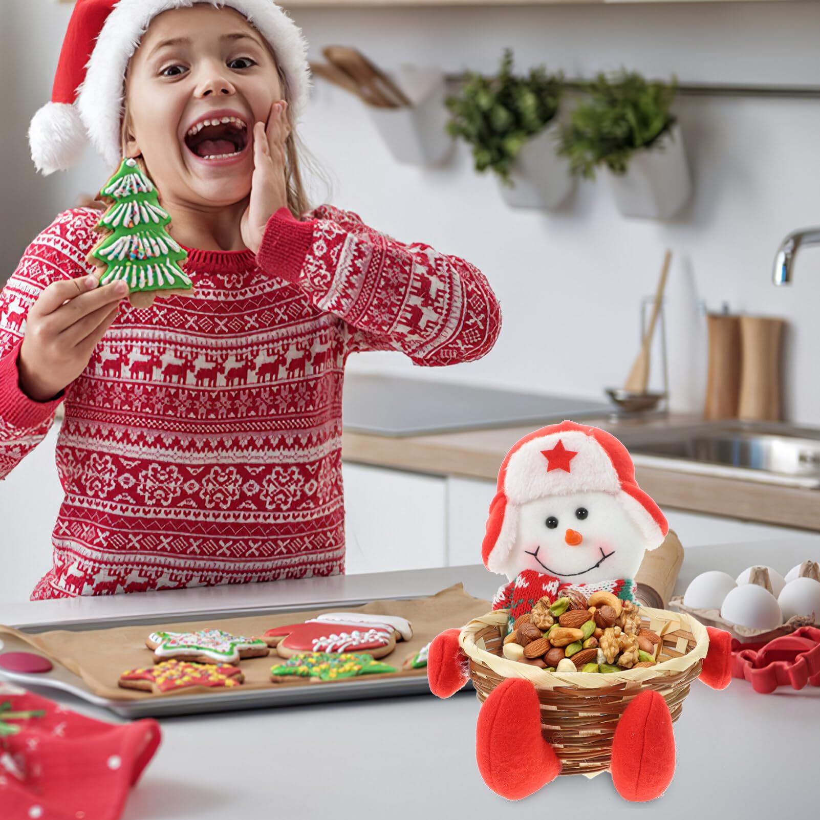 Christmas Candy Basket Candy Bowl Snowman Candy Basket Decoration Xmas Sugar Snack Container Dish for Holiday Table Desk