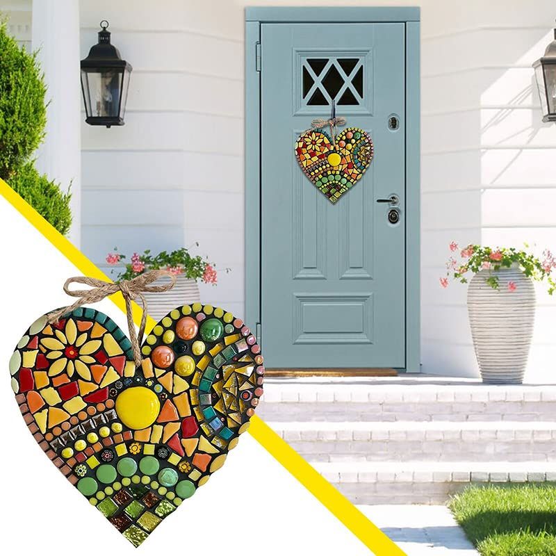 Mosaic Garden Heart Sculpture Decor Colorful Resin Love Decoration Love Pendant Craftsmanship Unique Love Hoisting Outdoor Garden