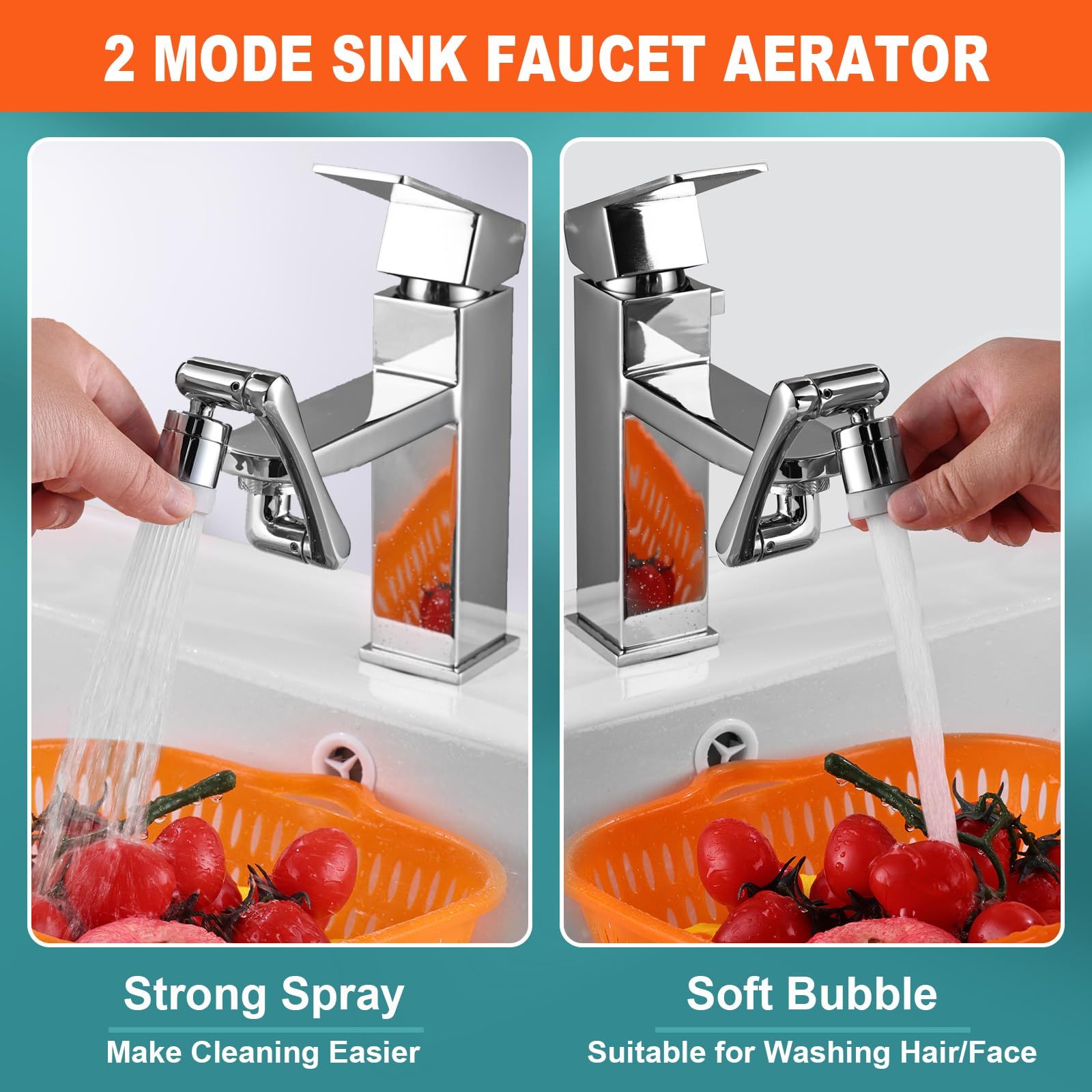 Faucet Extender for Bathroom Sink 2 Water Outlet ModesRotatable Swivel Faucet Attachment Kitchen Faucet Extension,Tap Adjustment