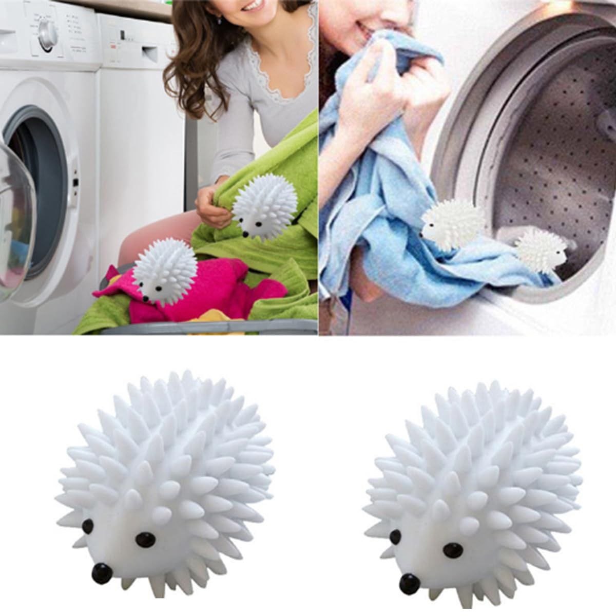 2pcs Silicone Hedgehog Laundry Balls, Anti-tangling and Stain-Removing Laundry Balls for Household and School Washing Machines