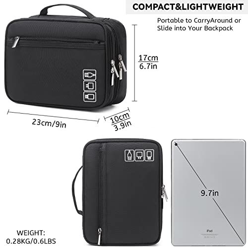 Organizer Bag for Electronics Accessories, Portable Tech Carring Large Storage Case for Charger, Cord, Power Bank, Hardware Black