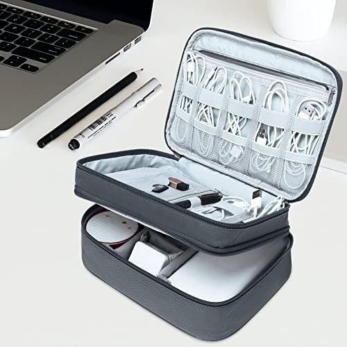 Organizer Bag for Electronics Accessories, Portable Tech Carring Large Storage Case for Charger, Cord, Power Bank, Hardware Black