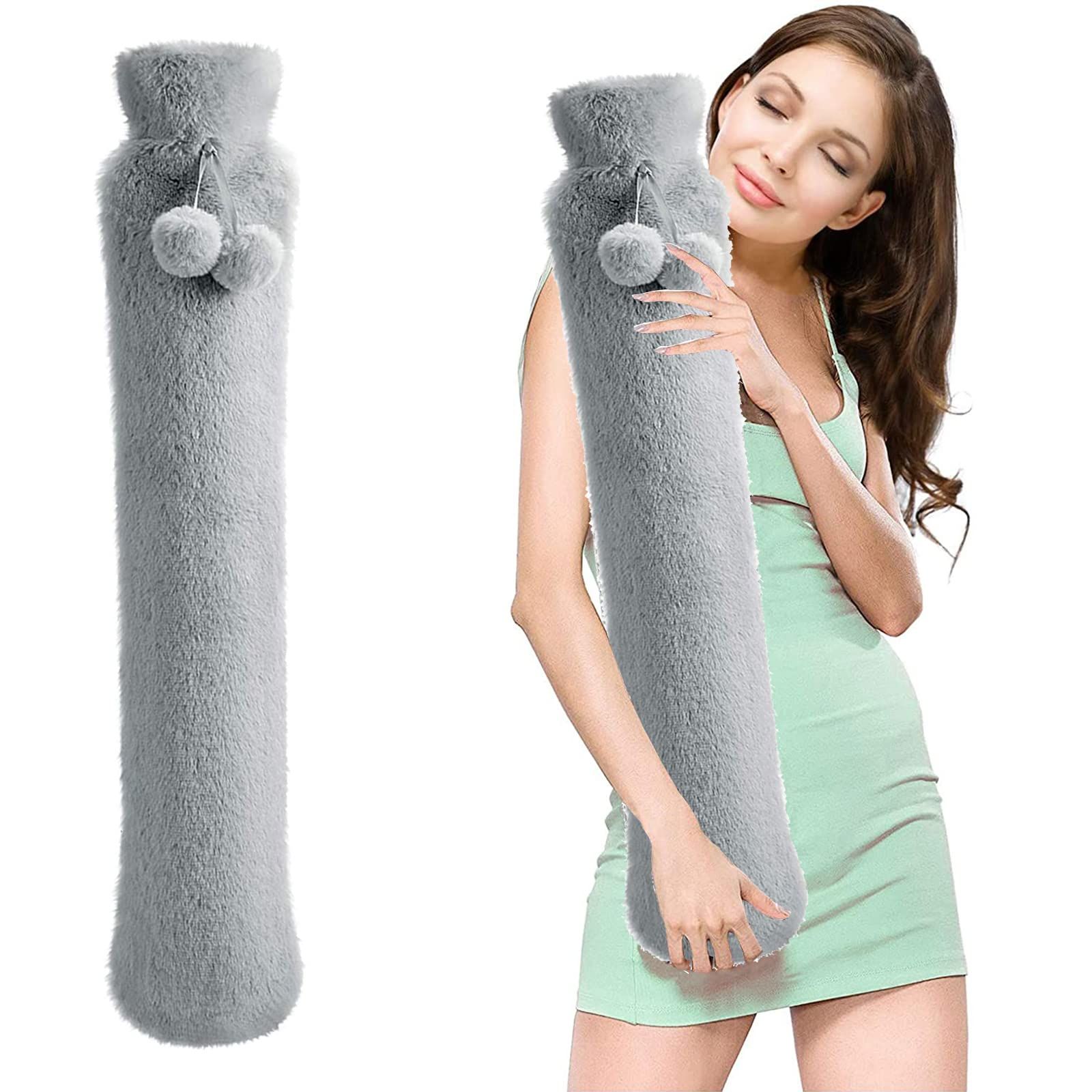 Rubber Hot Water Bottle with Cover Hot Water Bag for Pain Relief Bed Warm Waist Warm Back Hot Water Bottle Soft Cover (Gray)
