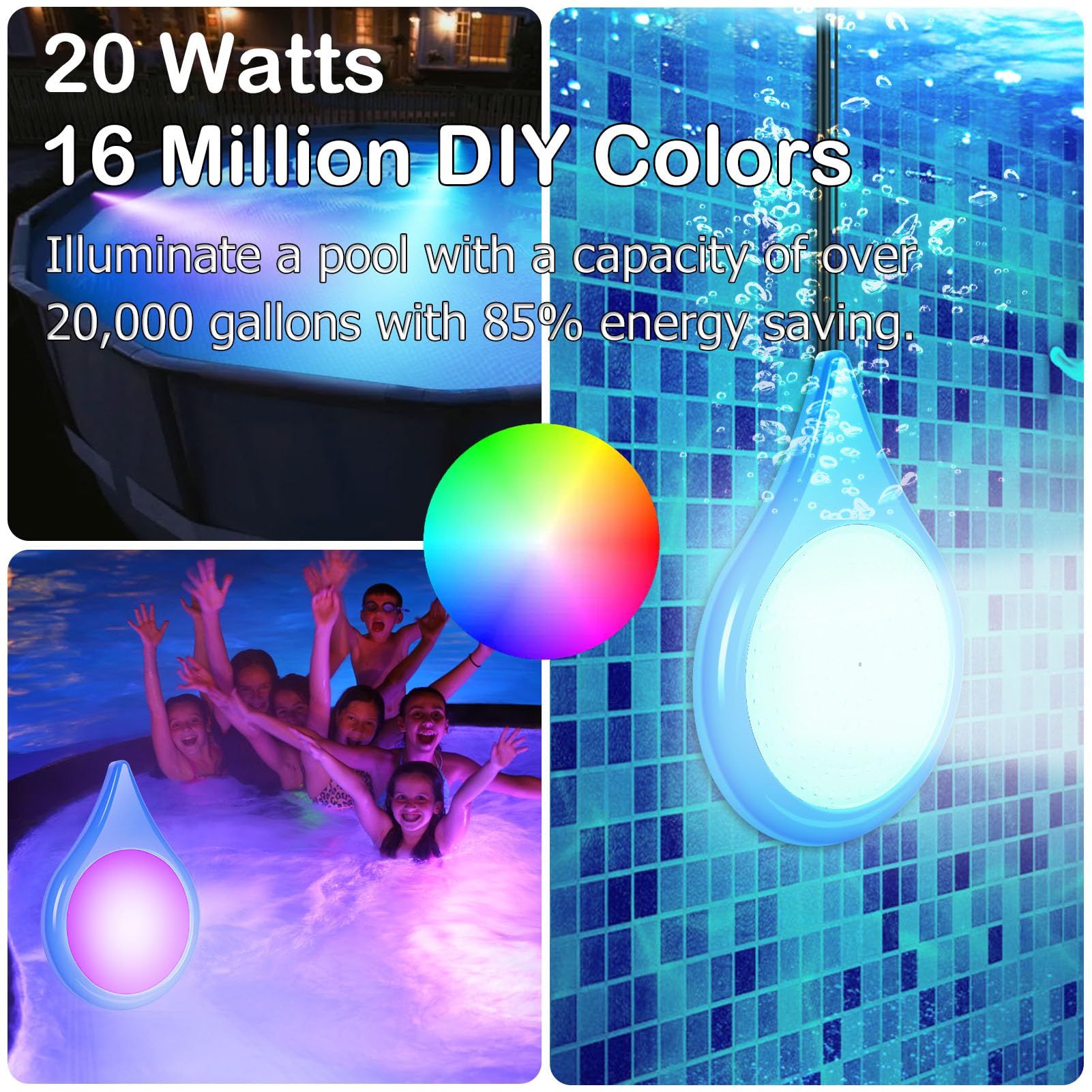 Pool Lights for Above Ground Pools Underwater,Submersible LED Pool Lights for Inground Pools Waterproof Changing Magnetic Pool