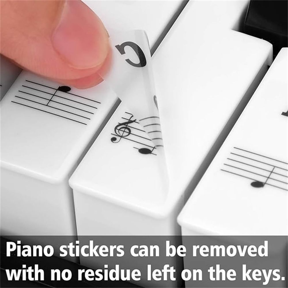 1 Pack Piano Keyboard Stickers for 88/61/54/49/37 Key,Full Set Piano Keyboard Stickers,Removable Piano Keyboard Letters,Notes Label for Beginners,Kids (Clear)