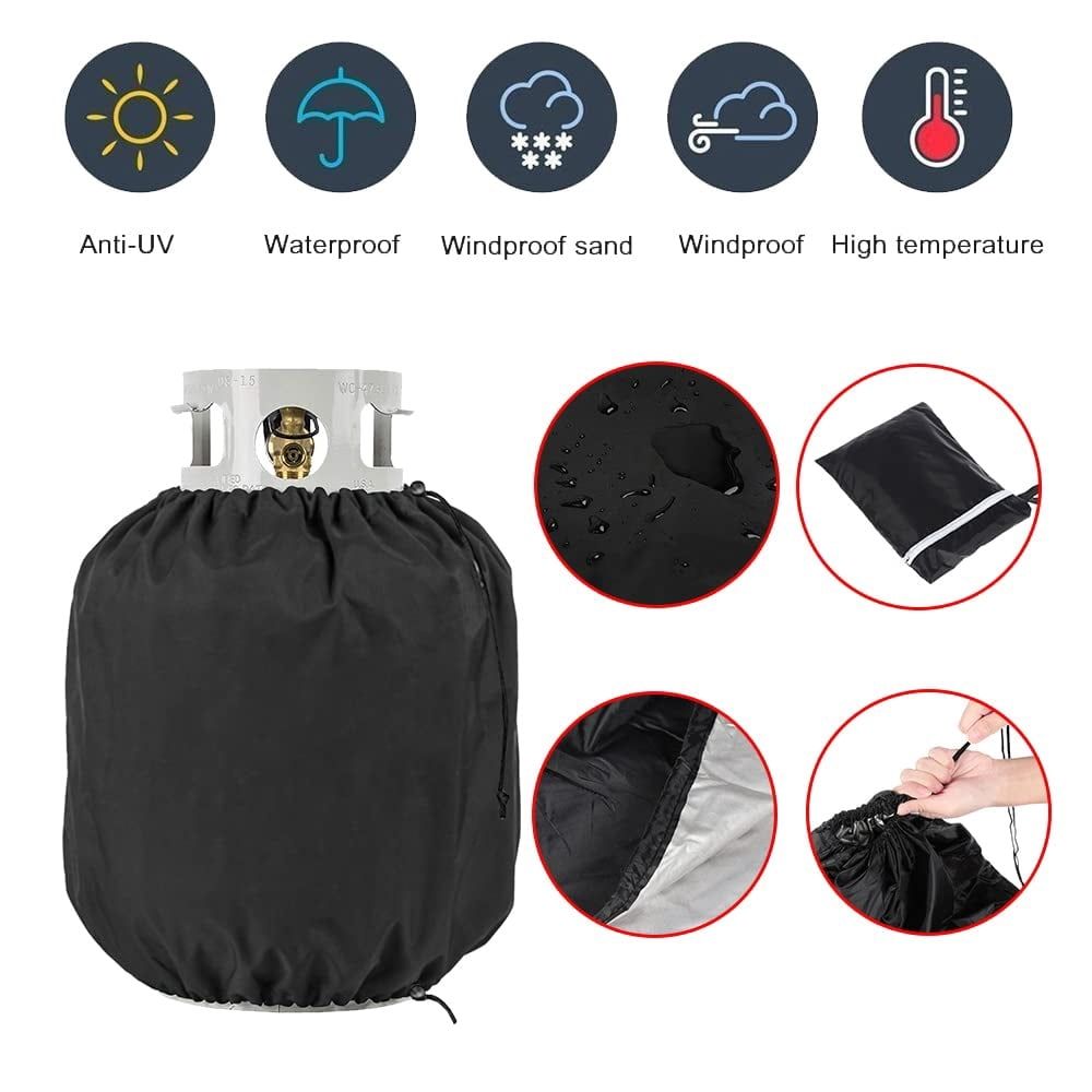 20 lb. Propane Tank Cove, 14 Dia x16.5, Weather Resistant Gas Cylinder Cover with Side Stable Tabletop Feature Waterproof UV Resistant Gas Tank Cover for Outdoor Grill Accessories, Black