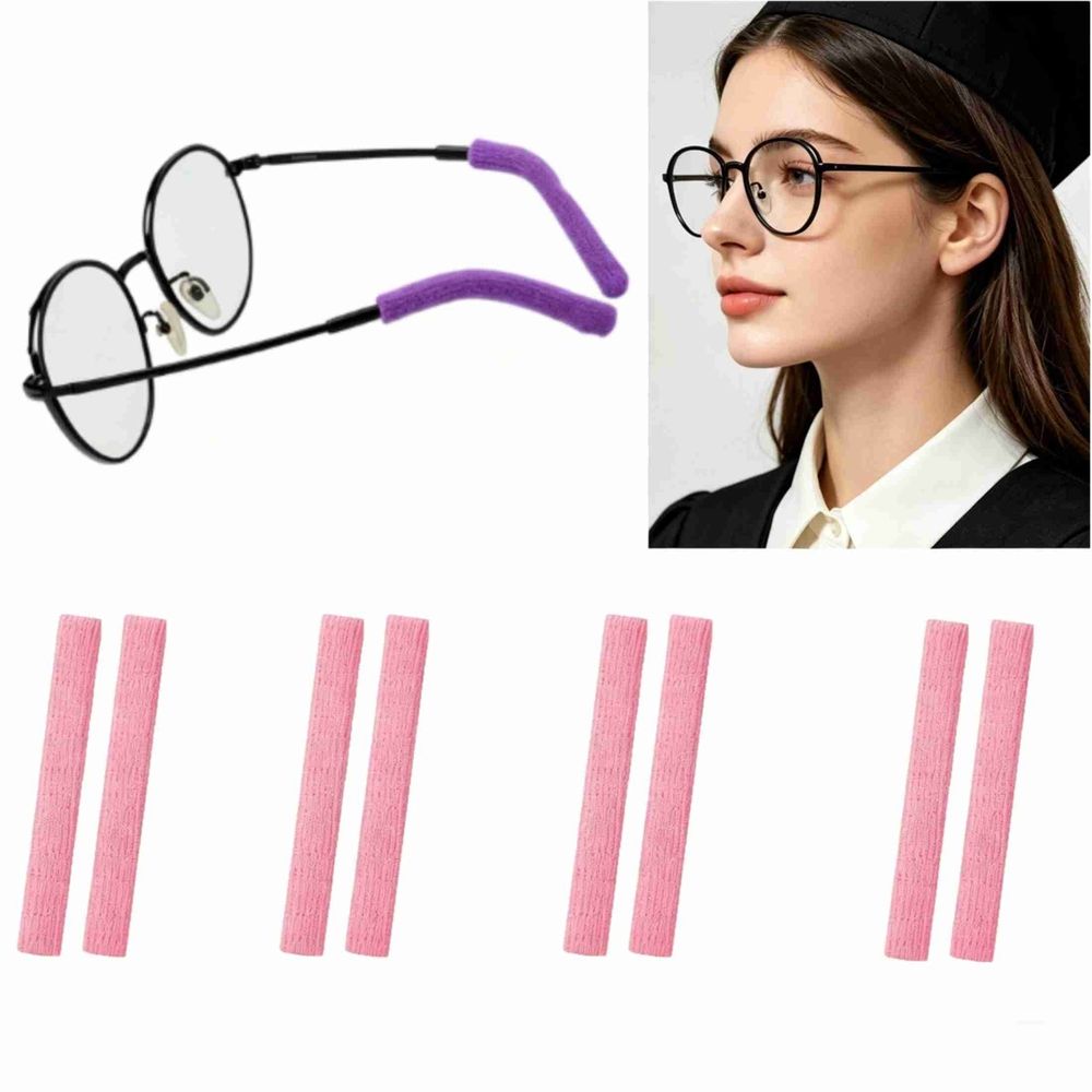 4 Pairs Anti-Slip Eyeglass Ear Grips, Elastic Comfort Ear Cushion,Glasses Ear Grip Sleeve Retainer for Sports Glasses, Sunglasses Reading Glass(Pink)