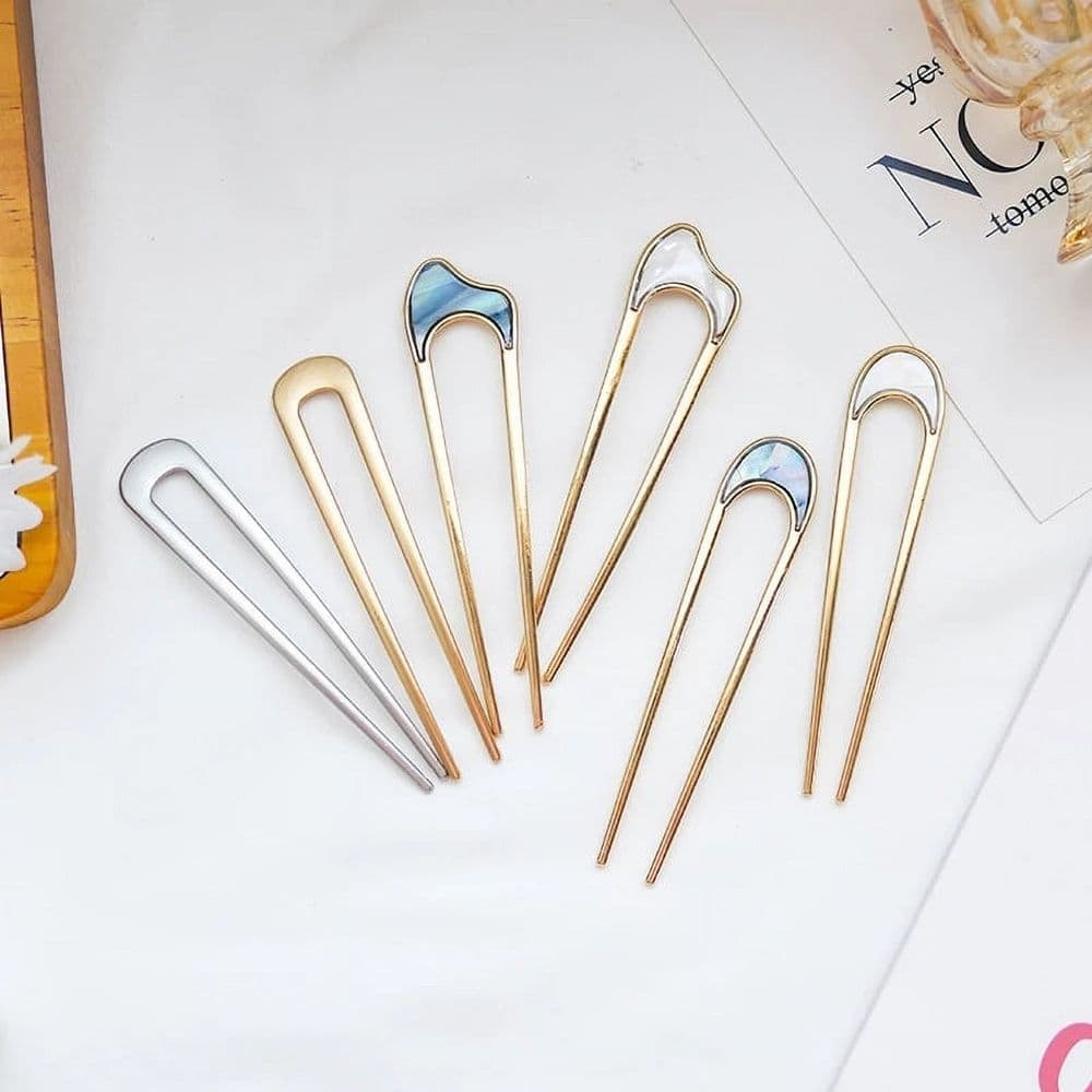 Fashion Metal Hair Sticks for Women Shell Hair Clip Pins Minimalist U Shape Girls Hairpins Hair Bun Maker Headwear 6 Pieces