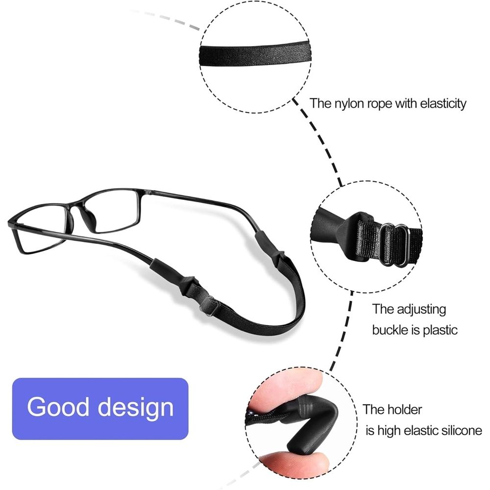 Adjustable Sports Glasses Straps,4 Pcs Child Glasses Elastic Bands,Eyeglasses Holder Straps,No Tail Eyeglass Straps for Child,Toddler Eyewear Retainers for Boys and Girls (Black)