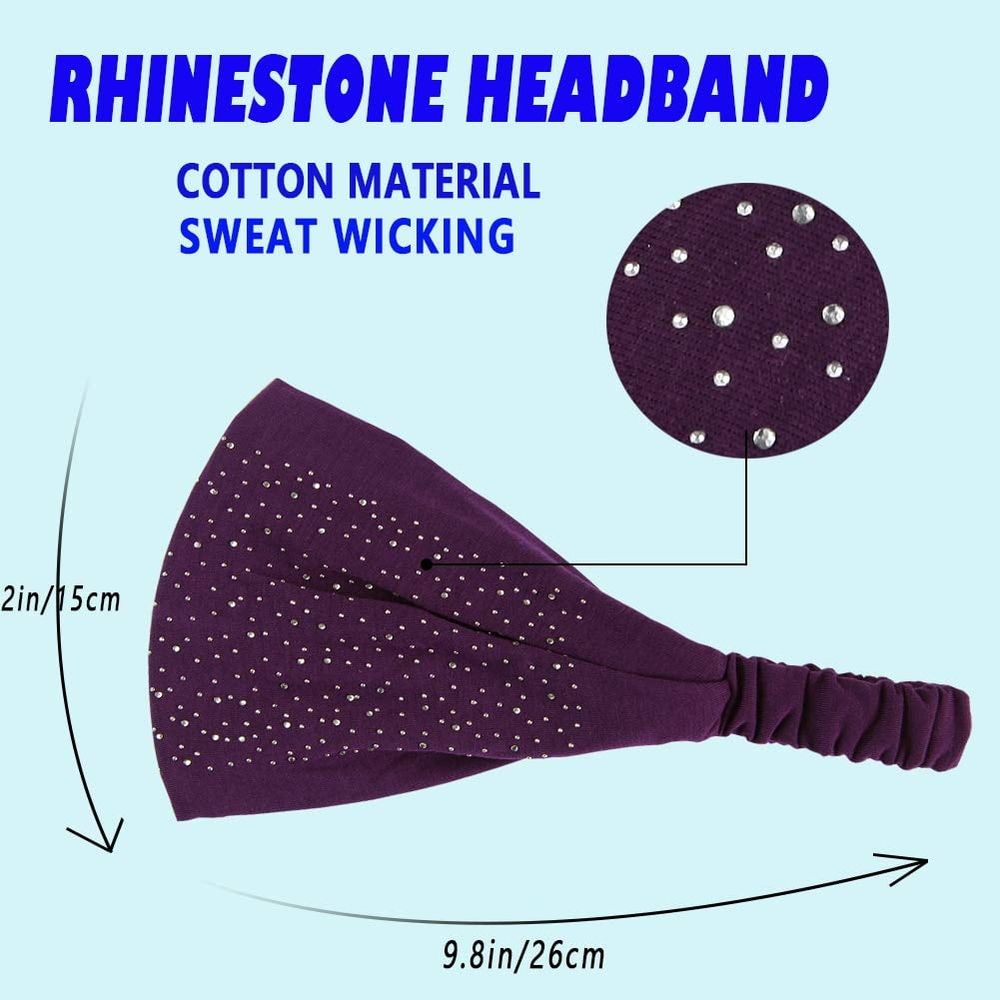 4 Pack Womens Yoga Headbands Head wraps Hair Bands for Women Teens, Elastic Wide Solid Head Bands Hair Wraps with Rhinestone, Workout Trendy Hair Accessories (2020 diamond design)