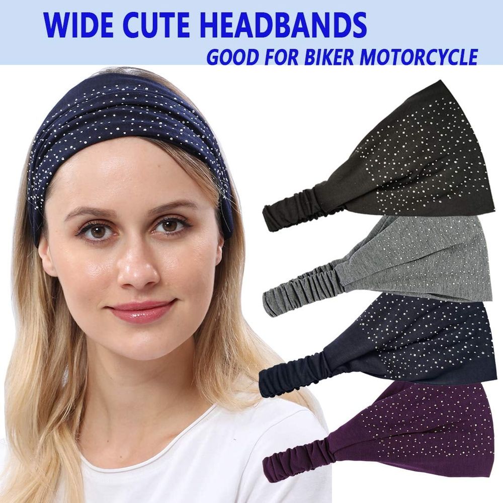 4 Pack Womens Yoga Headbands Head wraps Hair Bands for Women Teens, Elastic Wide Solid Head Bands Hair Wraps with Rhinestone, Workout Trendy Hair Accessories (2020 diamond design)