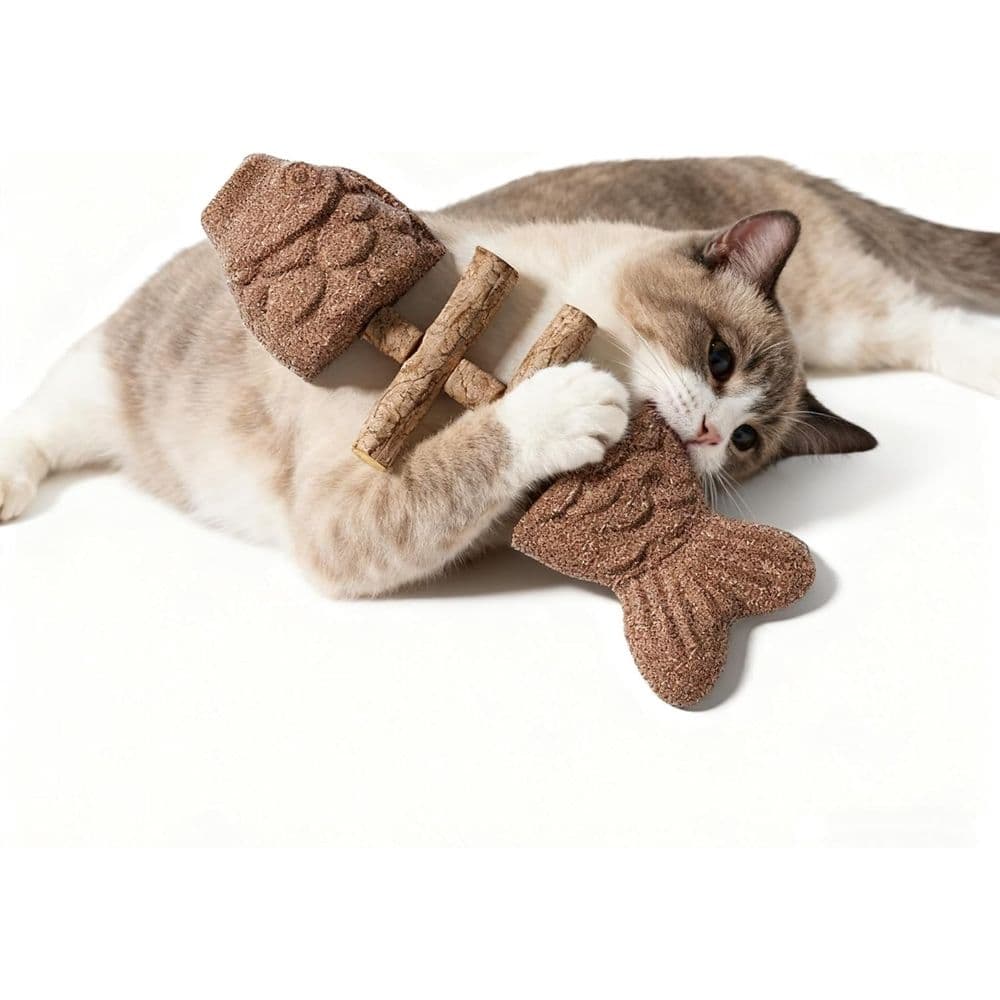 Cat Dental Toy Natural Fishbone Shape 7In Cat Chew Toy with Catnip and Silvervine for Healthy Teeth Cleaning Indoor Cats