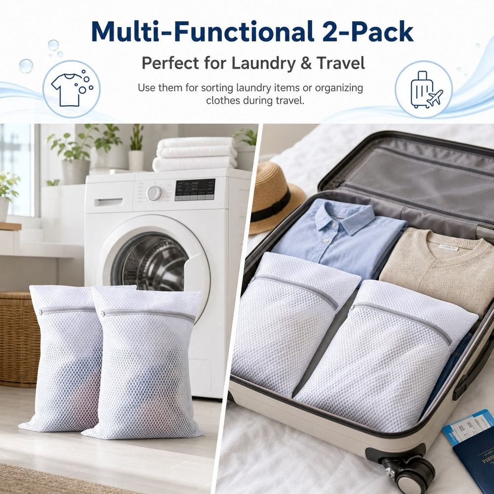 2Pcs Extra Large Mesh Laundry Bags 23.6x23.6in, Heavy Duty Zipper Washing Machine Wash Bags, Durable Honeycomb Net Delicate Clothes Wash Protector Bags for Coats, Sweaters, Bedding Sheets & Curtains