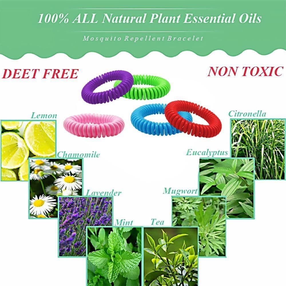 Mosquito Repellent Bracelets Natural Deet-Free Adjustable Waterproof 18 Pack Multi-Color