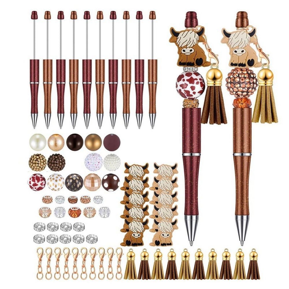 12 Pieces Style Beadable Pens Bulk Bead with 50 Pcs Assorted Colors Beads Pen DIY Making Kit
