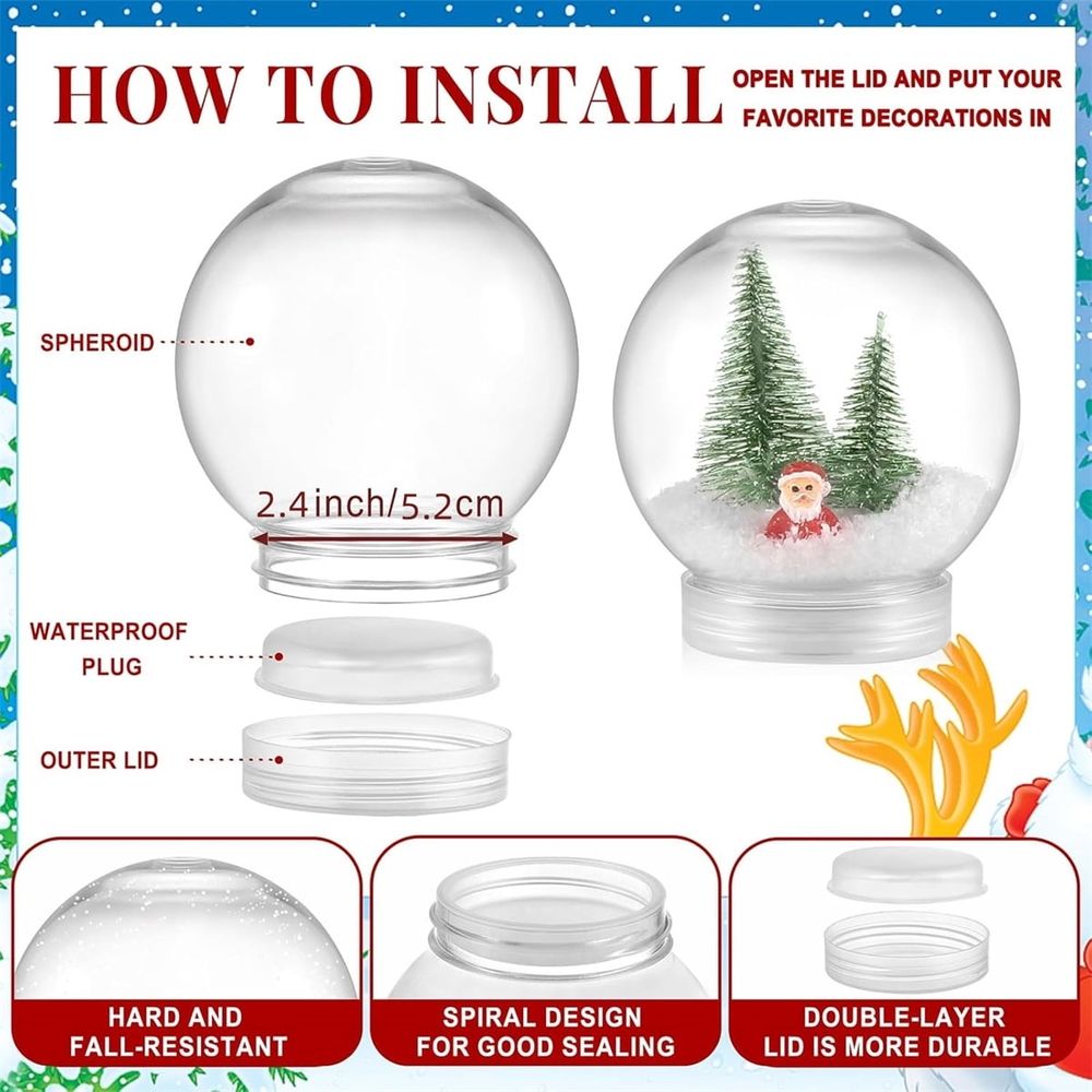 4 Pack Decorative Handicraft Snow Globe,Fillable Round Empty Ball,Transparent Plastic DIY Snow Globe,Decorative DIY Snow Globe Crafts,Display Commemorative Ball for Home Decoration