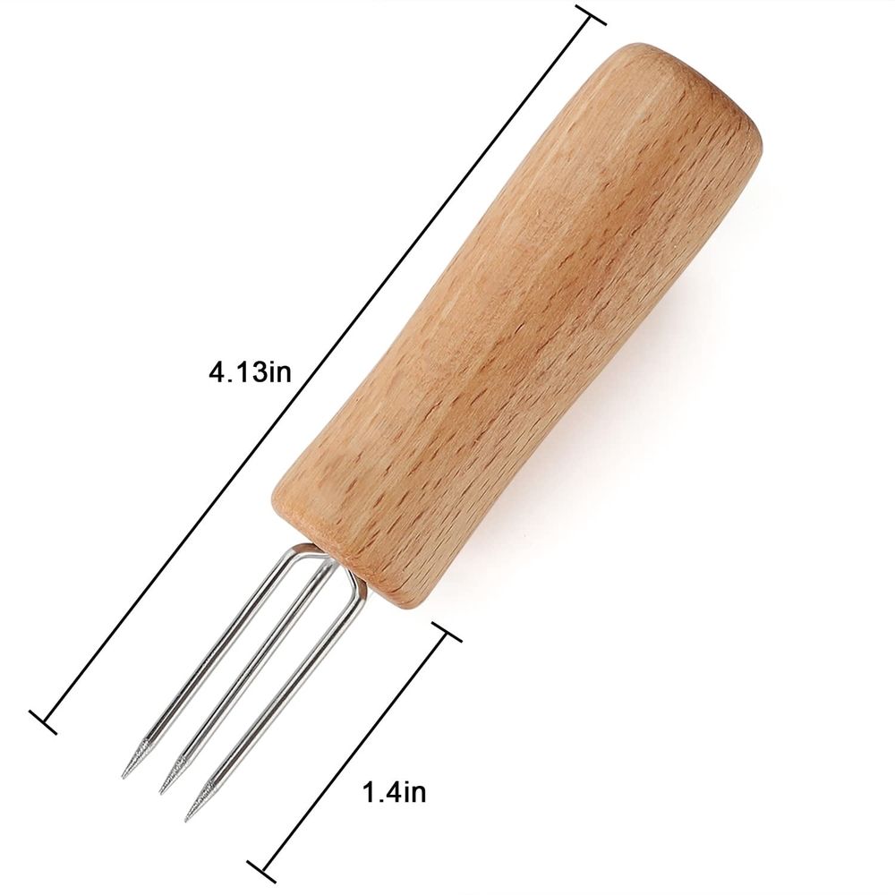 8Pcs Corn Holders, Stainless Steel BBQ Meat Fruit Forks Barbecue Corn Cob Holder with Wooden Handle for Home Cooking and BBQ