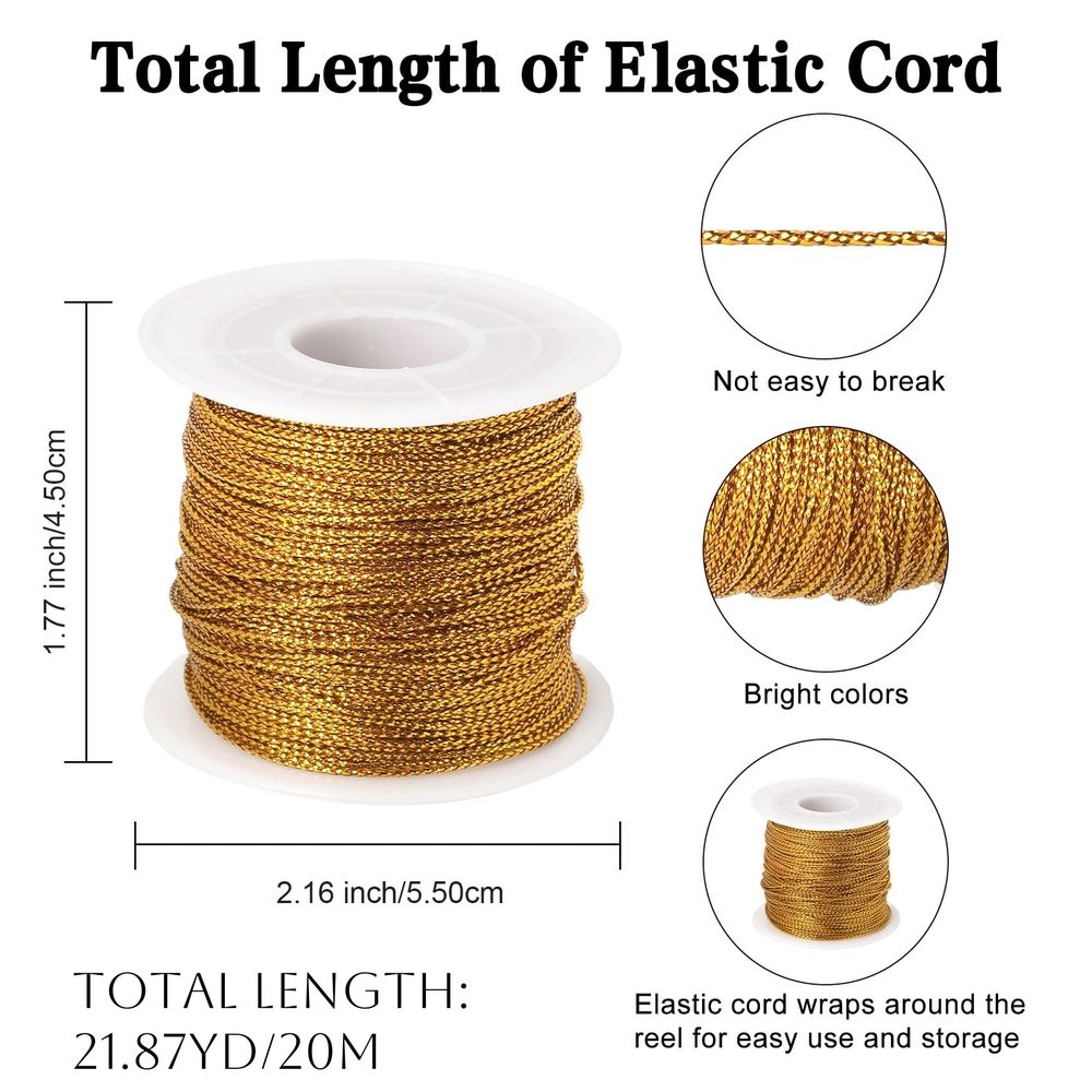 2 Rolls Metallic Cords Thread, Gold Metallic Ornament Twine Non Stretch Tinsel String Rope for Jewelry Making Gift Wrapping, 21.87Yards