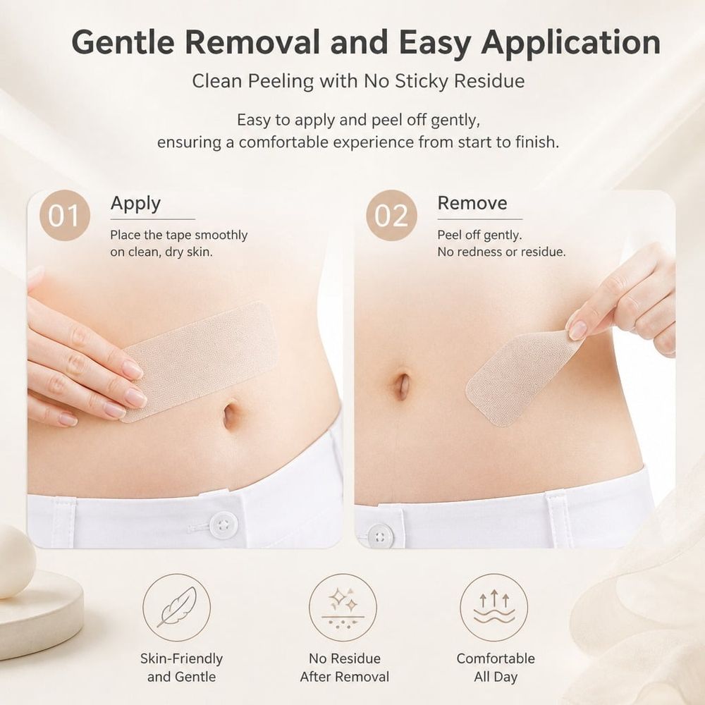 60Pcs Pre Cut Belly Tape - Waterproof Tummy Control Tape, Elastic Body Tape for Sagging Skin, Thigh Lifts and Postpartum Belly