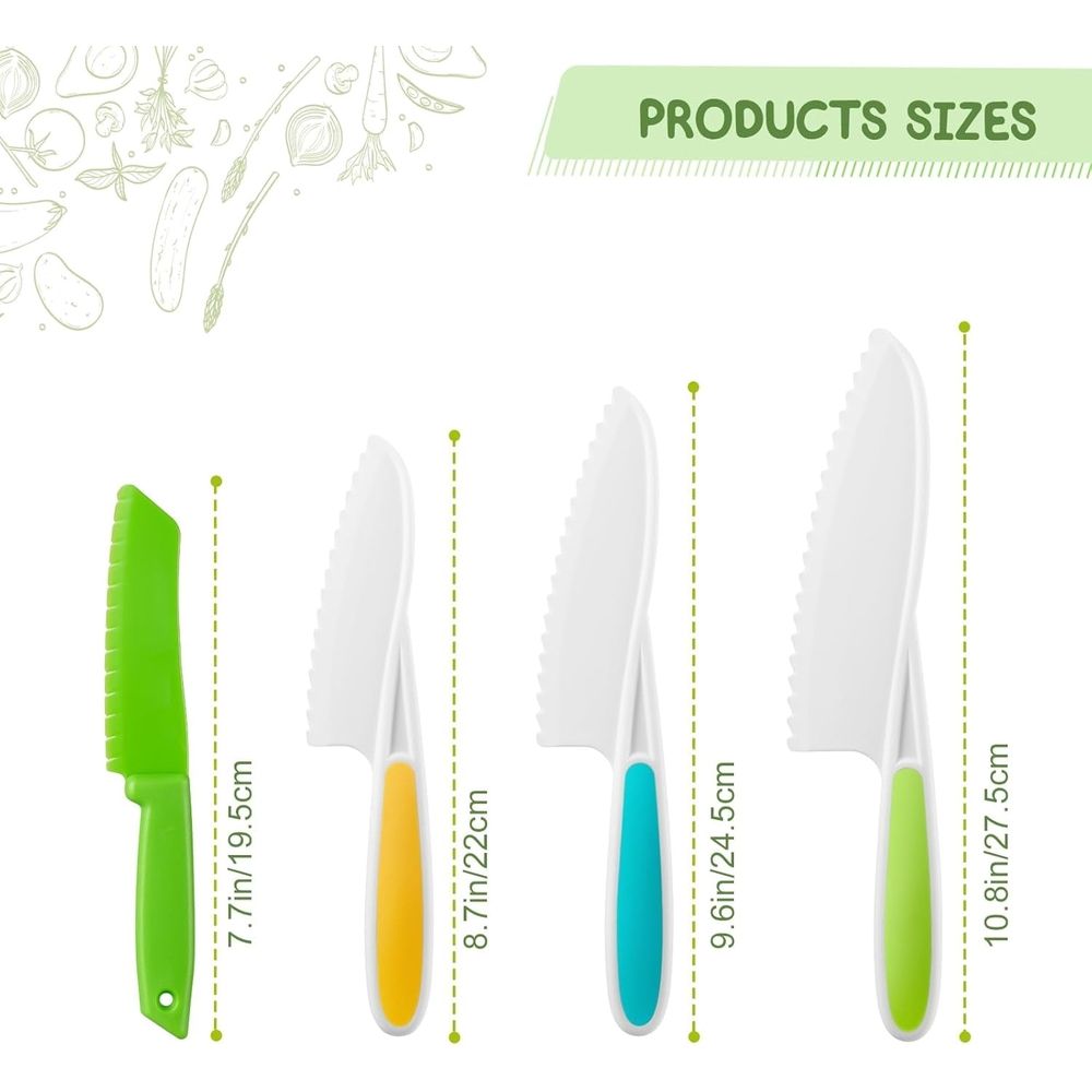 Kids Plastic Kitchen Knives 8 Pcs Colored Knife Set Children's Safe Cooking Knives Child Proof Knife with Serrated Edges for Kids Beginners Fruits, Bread & Vegetables Kitchen