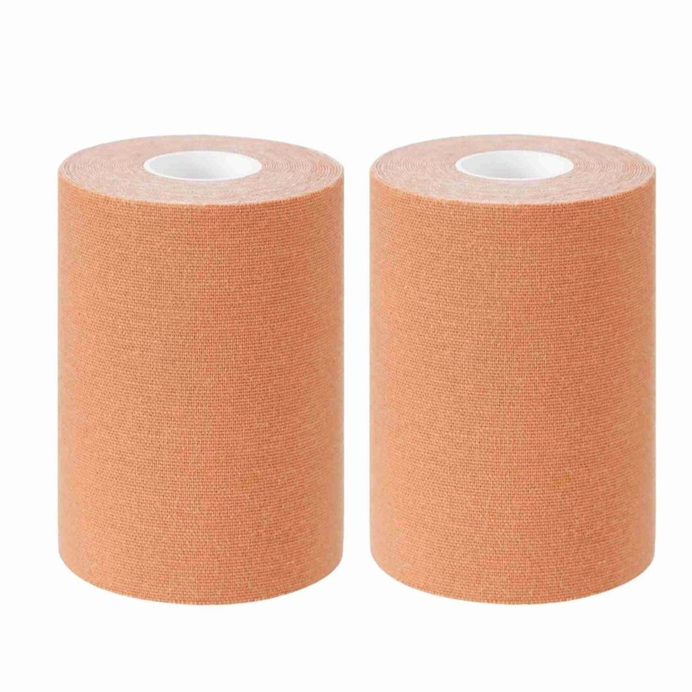 2 Rolls Kinesiology Tape, 4in x 5.5yd Breathable Muscle Support Adhesive Sport Tape for Knee Pain Relief, Latex Free Cotton Elastic Uncut Strips for Joints, Back, Ankle, Shoulder, Wrist(Beige)