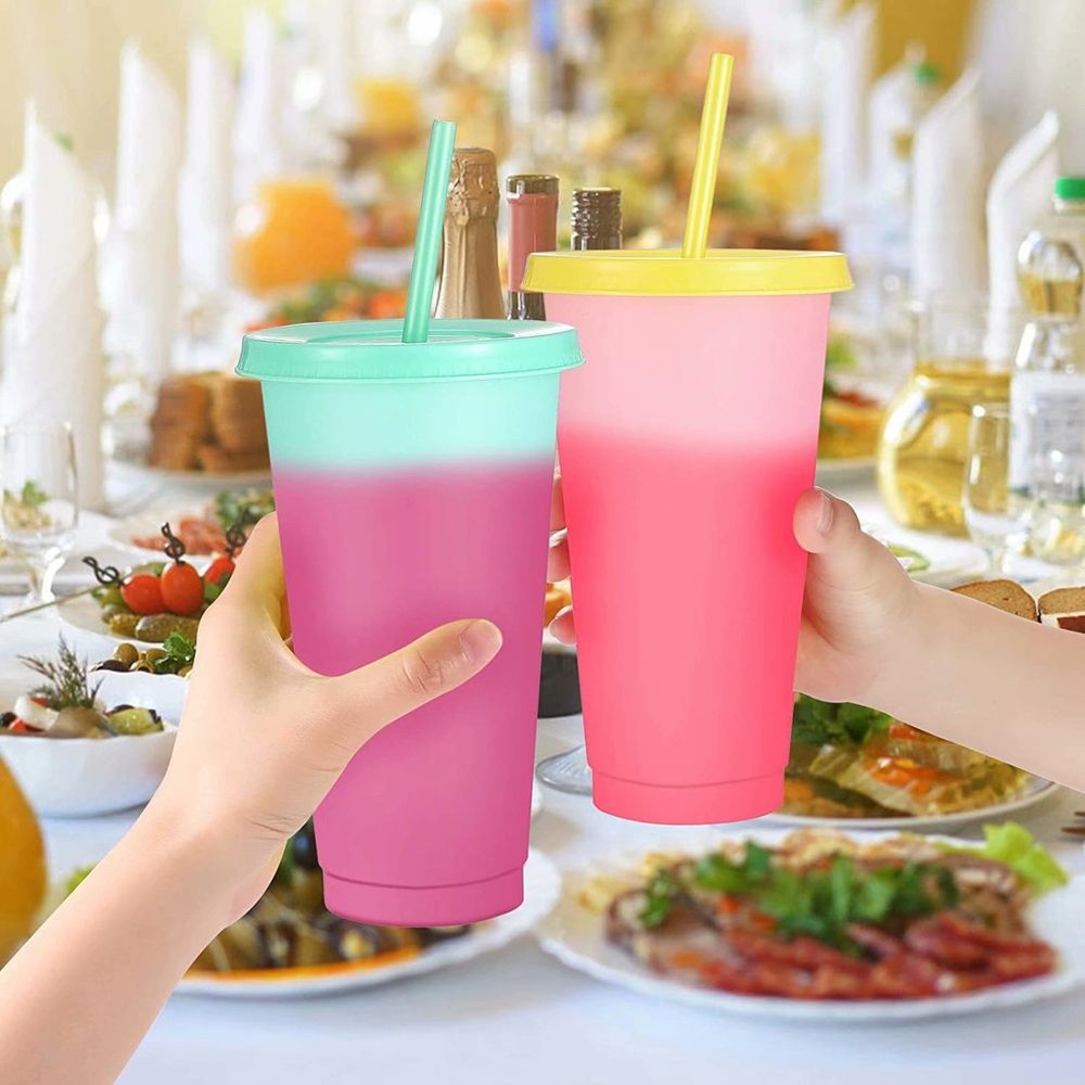 Color Changing Cups Tumblers with Lids & Straws - 5 Pack 24oz Reusable Plastic Cold Water Tumblers Iced Coffee Cups for Adults Kids