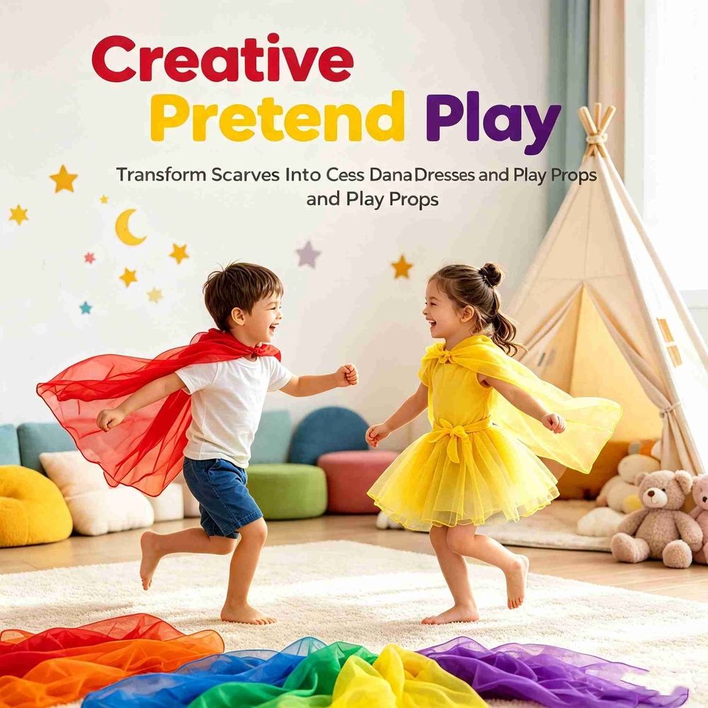 MODANU 24 Pcs Juggling Scarves for Kids Play Dance Music Scarfs Colorful Silk Actives Scarves Rhythm Band Scarves for Toddlers Children Movement(6 Assorted Colors)