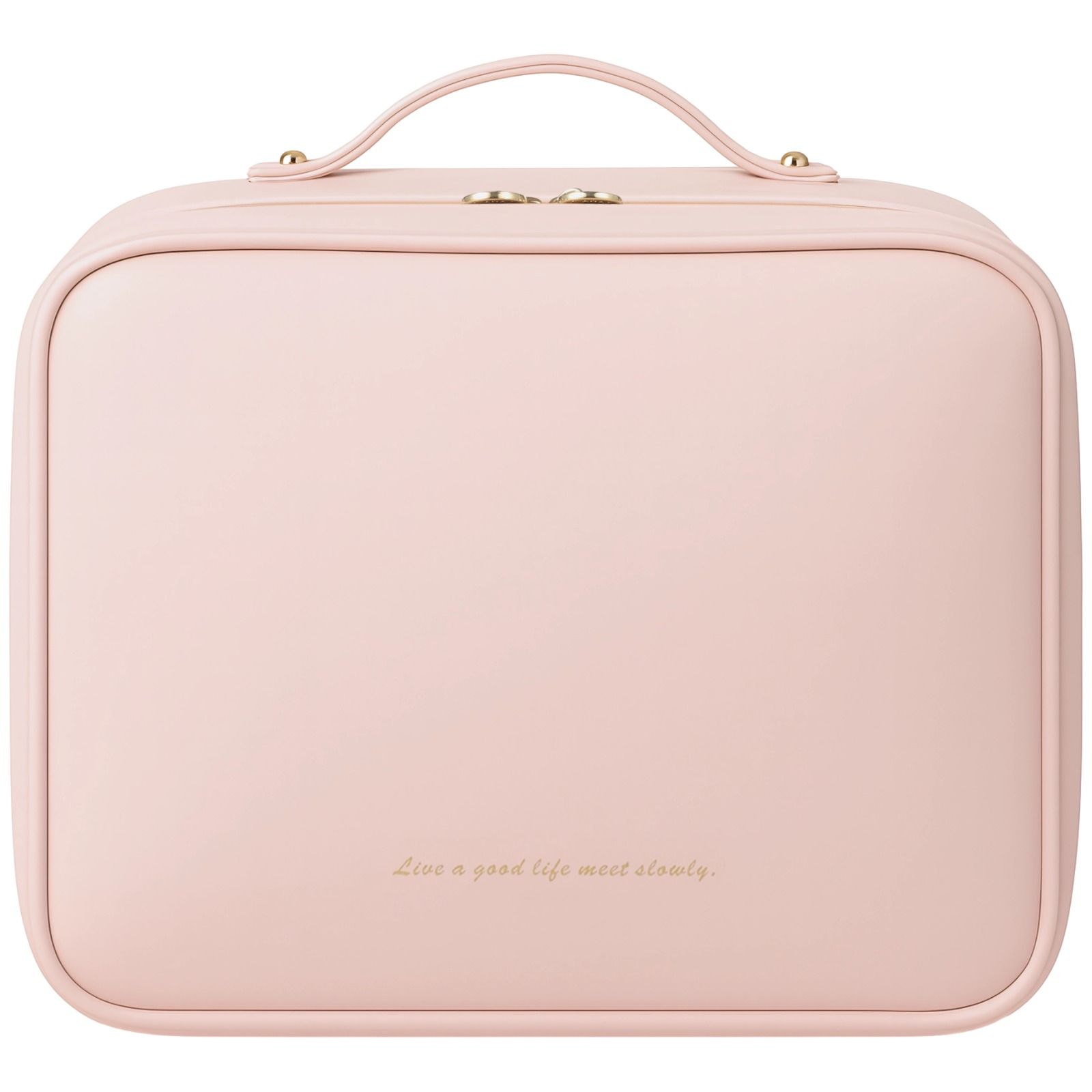 Pink Large-Capacity Stylish Cosmetic & Toiletry Bag for Women,12.2" Long-lasting Waterproof PU Leather with Soft Removable Brush Compartments & Organized Multiple Pockets