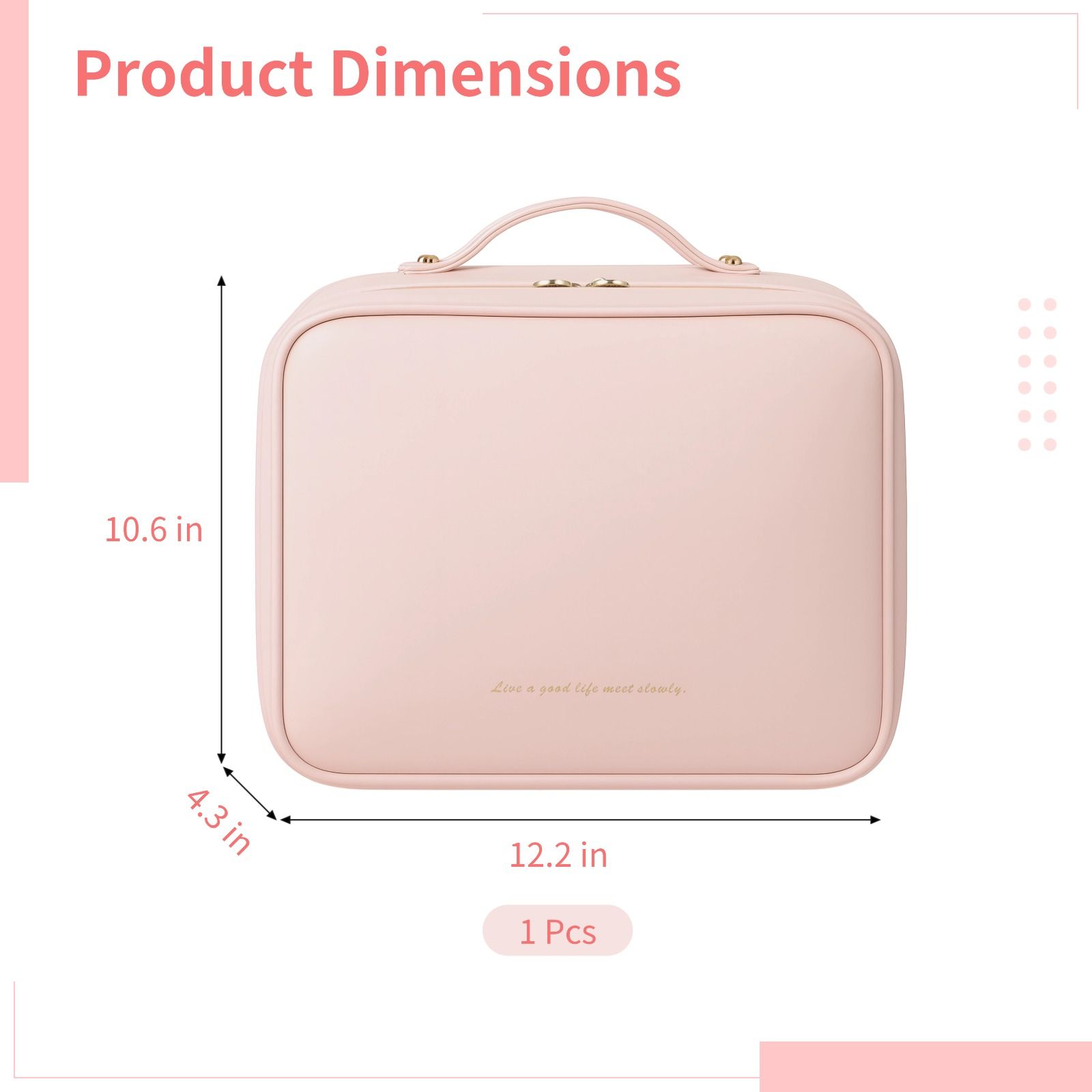 Pink Large-Capacity Stylish Cosmetic & Toiletry Bag for Women,12.2" Long-lasting Waterproof PU Leather with Soft Removable Brush Compartments & Organized Multiple Pockets